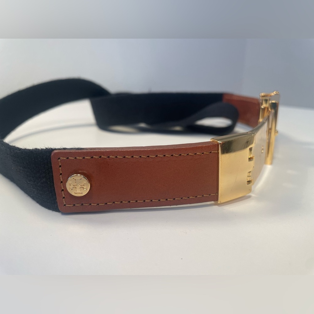 Tory Burch stretch blue belt gold buckle USA woman’s large - Picture 3 of 6